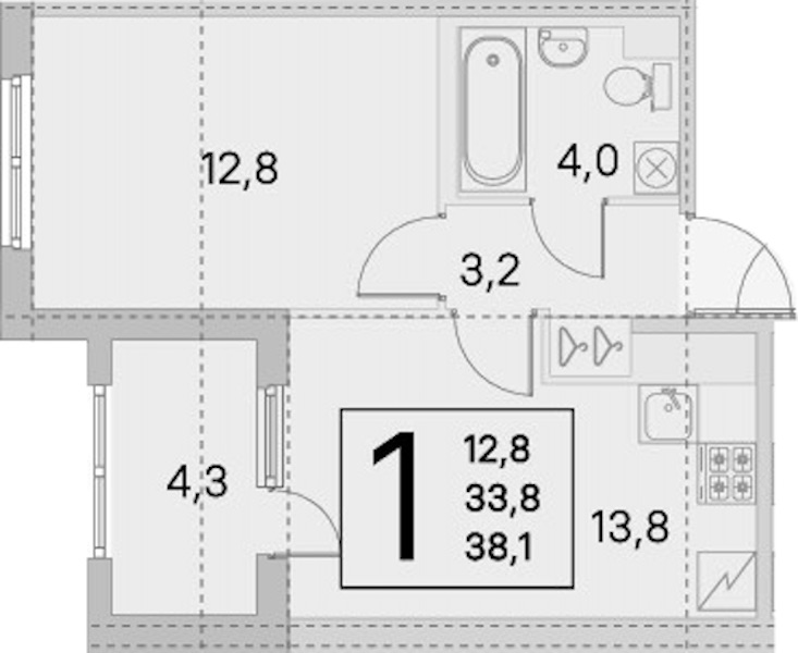 1-комнатная квартира 33.8 м², 4/5 эт., ЖК «ЮгТаун. Олимпийские кварталы»